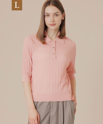 【L】シアーアンドリューニットポロシャツ