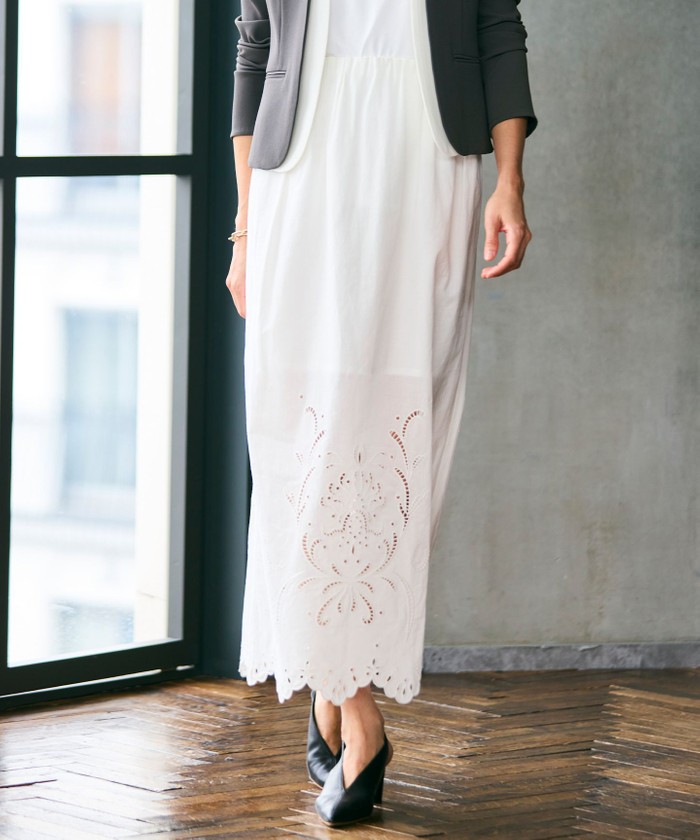 BEIGE 【洗える】GALLERIA / コットンエンブロイダリーIラインスカート WHITE 4 BEIGE 【洗える】GALLERIA / コットンエンブロイダリーIラインスカート WHITE 4