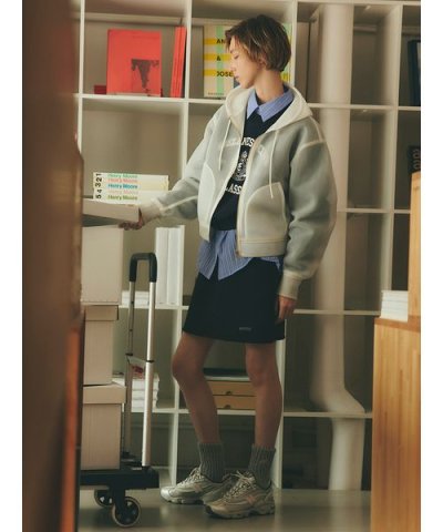 シアーダンボールジップフーディーブルゾン