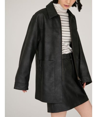 フェイクレザーダブルジップブルゾン