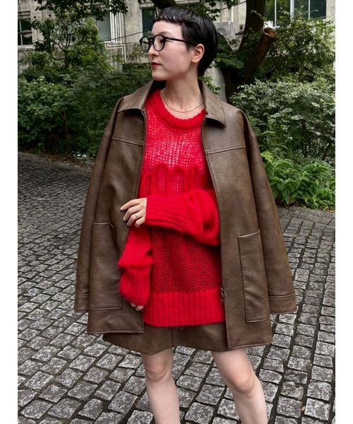 【タグ付き新品／限定セール中】Ameri vintage ミックスファーブルゾン おしゃれスタ ブルゾン アウター Vintage-like synthetic