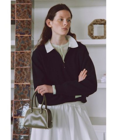 フェイクレザーパイピングミニボストンバッグ