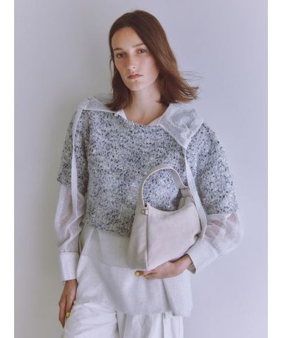 ラメフェザーハーフスリーブニットトップス