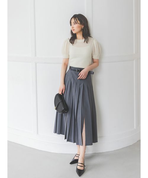 SNIDEL グレー プリーツスカート ベルト付 ベルト付きプリーツロングスカート(508360092)｜阪急百貨店公式