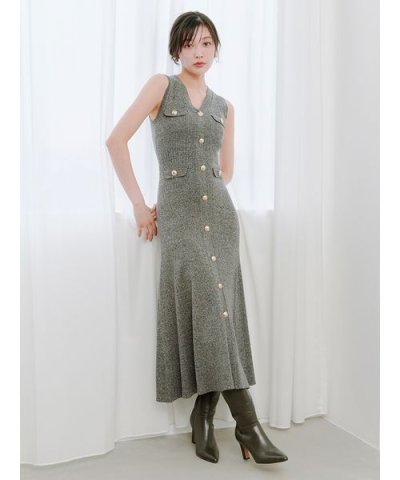 ノースリーブフロントボタンニットワンピース