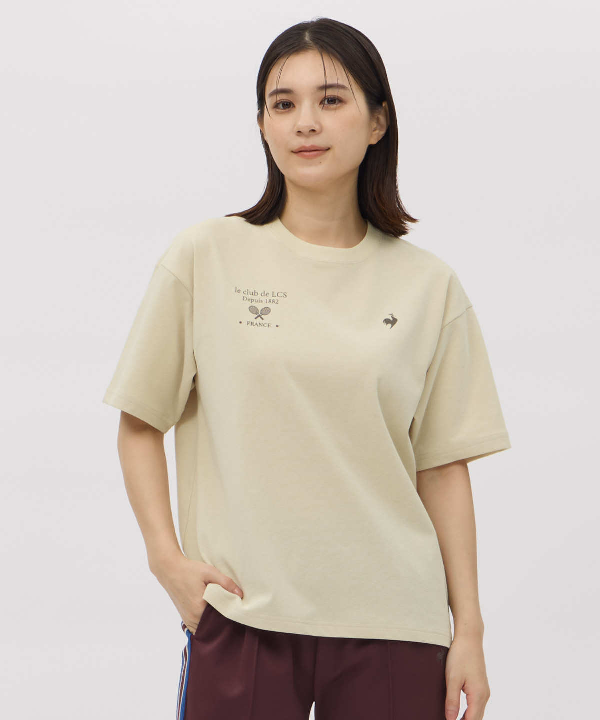 lecoqsportif(ings) ルコックスポルティフ le coq sportif コットンライクポリエステル半 ベージュ L lecoqsportif(ings) ルコックスポルティフ le coq sportif コットンライクポリエステル半 ベージュ L