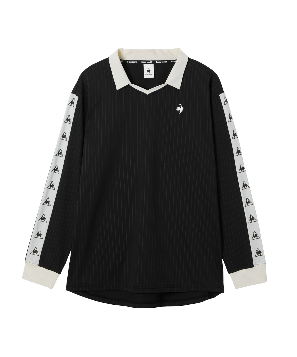 lecoqsportif(ings) ルコックスポルティフ le coq sportif エンボスストライプ襟付き長袖 ブラック O