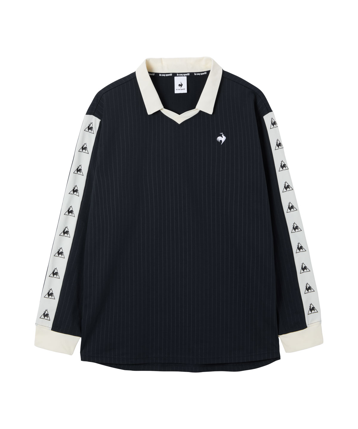 lecoqsportif(ings) ルコックスポルティフ le coq sportif エンボスストライプ襟付き長袖 ネイビー M