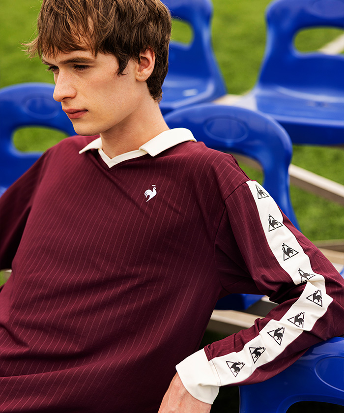 lecoqsportif(ings) ルコックスポルティフ le coq sportif エンボスストライプ襟付き長袖 レッド M