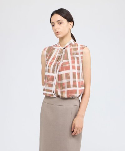 ジオメトリックプリント スタンドカラーブラウス