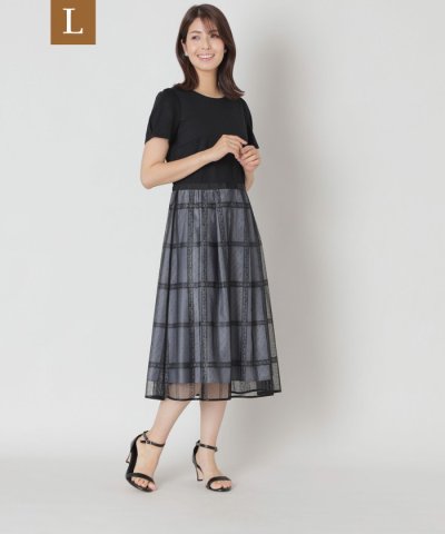 【L】チュールチェック ドッキングワンピース