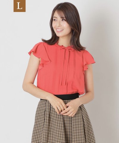 【L】ノースリーブ フリルブラウス