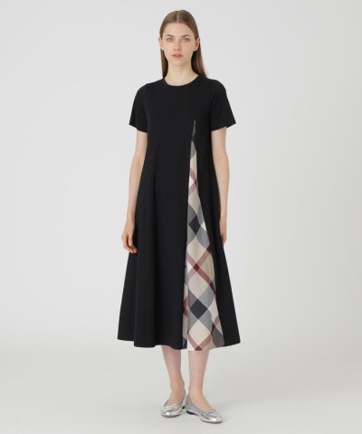 ピマコットンプレーティング天竺パーシャルチェックドレス