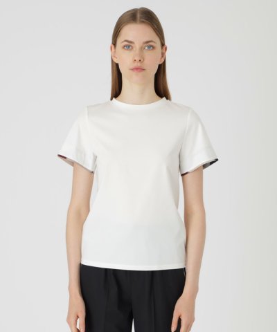 ピマコットンプレーティング天竺袖口チェックTシャツ