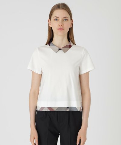 ピマコットンプレーティング天竺パーシャルチェックカットソー