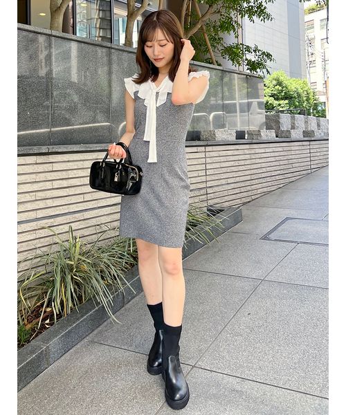 snidel オケージョンドレス　グレー　2025新作 snidel 新作デザインスリーブレースドレスオケージョンドレス