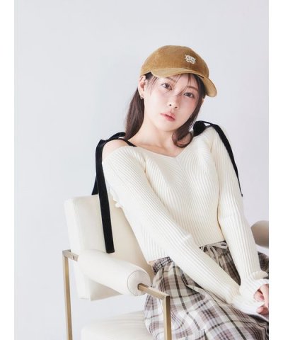 ショルダーリボンオフショルニットプルオーバー