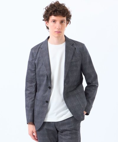 テーラードジャージー ジャケット ツイル/チェックプリントメッシュ