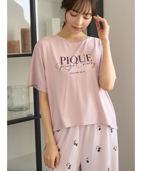 接触冷感】ルージュチェリーレーヨンロゴTシャツ&ロングパンツ上下セット 接触冷感】ルージュチェリーレーヨンロゴTシャツ(508363033