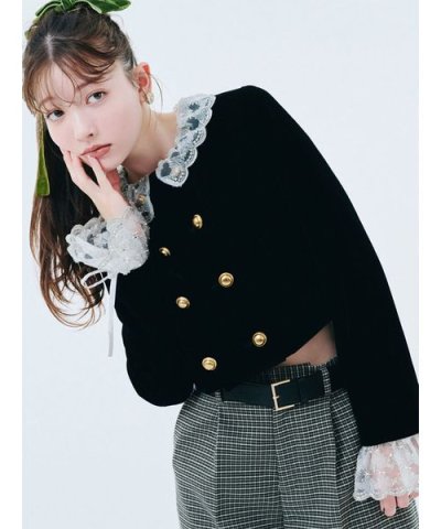 [L.B CANDY STOCK]スカラップビジューアタッチドジャケット