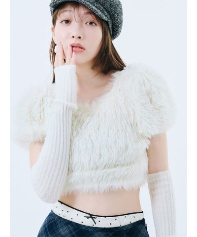 【WEB限定カラー】アームウォーマー付きフェザーヤーンコンパクトトップス