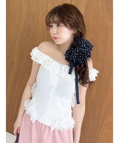 2wayレースフリルニットトップス