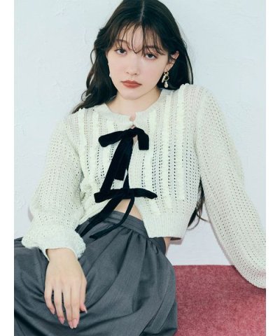 ベロアリボンニットカーディガン