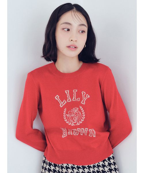 lily brown ロゴ付きラメトップス ラメジャガードロゴニットトップス｜リリーブラウンの通販