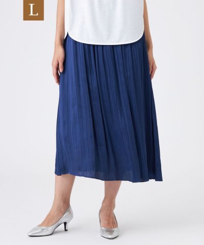 【L】【ウォッシャブル】プリーツ調バックサテンスカート