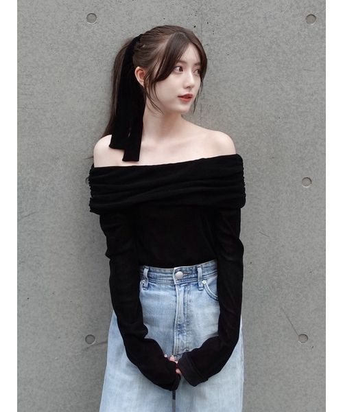 FRAYI. D オフショルフロッキーチュールトップス BLK F FRAYI. D オフショルフロッキーチュールトップス BLK F