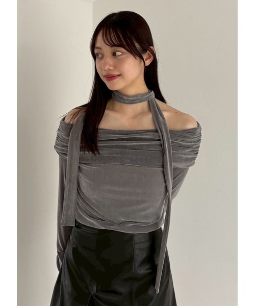 FRAYI. D オフショルフロッキーチュールトップス GRY F FRAYI. D オフショルフロッキーチュールトップス GRY F