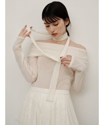 オフショルフロッキーチュールトップス