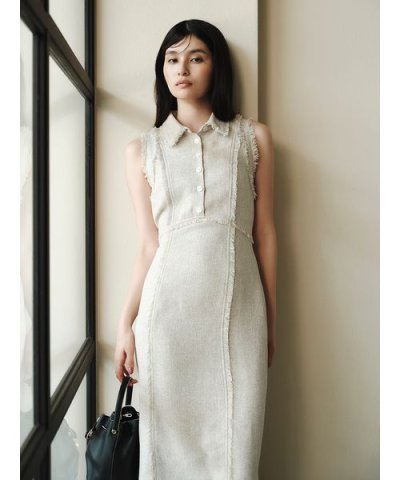 【00サイズ】フリンジデザインツイードポロワンピース