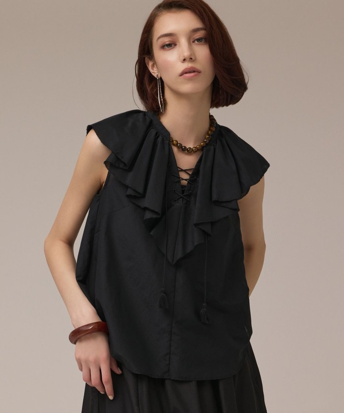 GRACECONTINENTAL コットンシルクカフタントップ ブラック 38 GRACECONTINENTAL コットンシルクカフタントップ ブラック 38