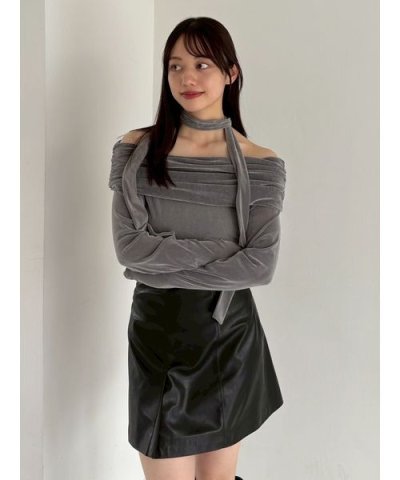 レザーライクアシメタックミニスカート