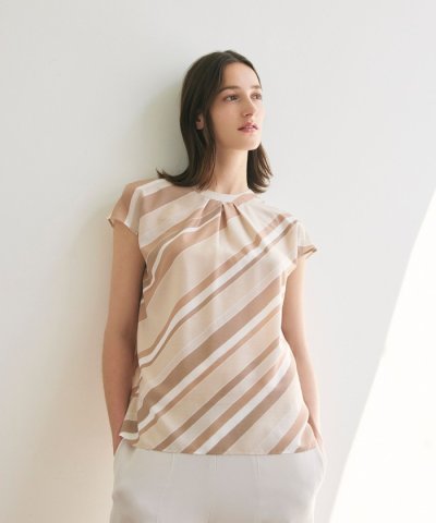 【ウォッシャブル】ジオメトリーパターンプリント　ブラウス