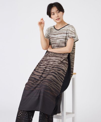 【接触冷感】【ウォッシャブル】グラデーションゼブラワンピース