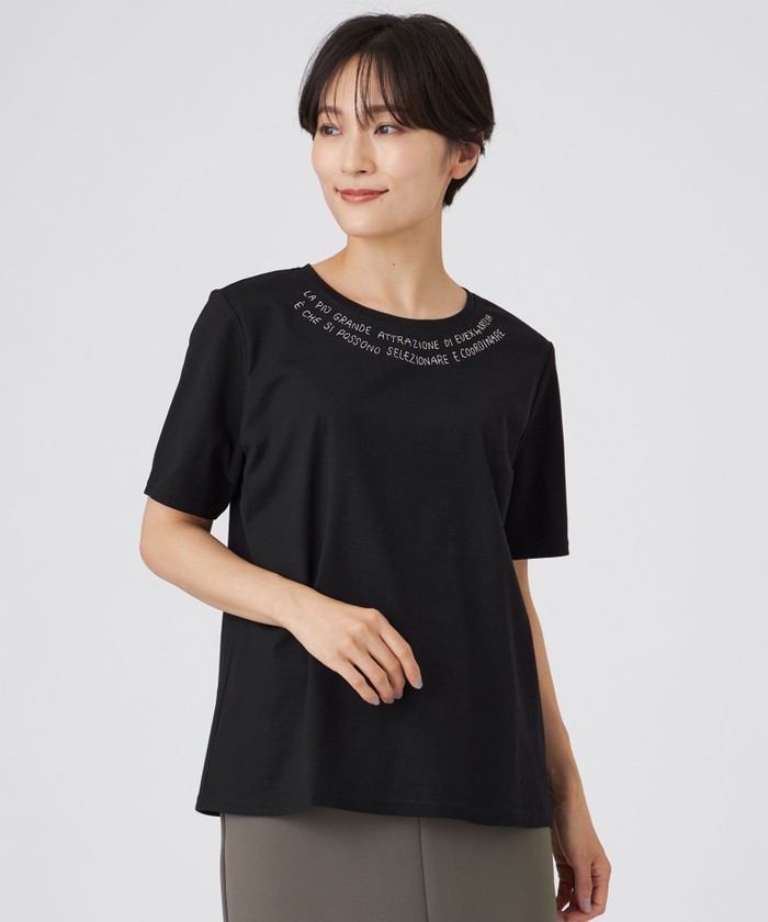 tシャツ 「接触冷感」「ウォッシャブル」ネックエンブロイダリーカットソー レディース 接触冷感】【ウォッシャブル】ネックエンブロイダリーカットソー