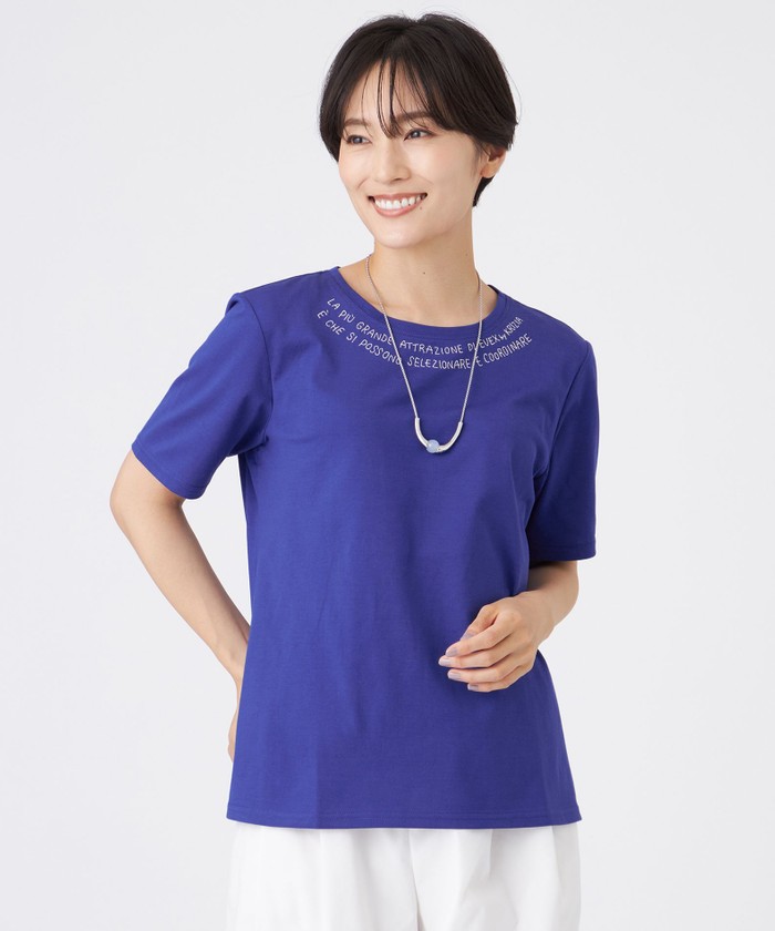 tシャツ 「接触冷感」「ウォッシャブル」ネックエンブロイダリーカットソー レディース 接触冷感】【ウォッシャブル】ネックエンブロイダリーカットソー