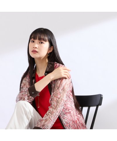 【M～４L】ラインペイント　ウォッシャブルブラウス