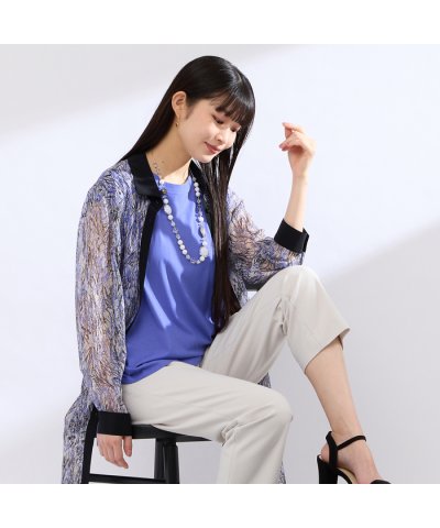 【M～４L】ラインペイント　ウォッシャブルブラウス