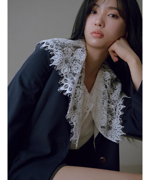 Ballsey♡レースビッグカラーブラウス　上品　仕事着 AMBIDEX Store 〇ブロード・レースピンタックBIG襟ブラウス(F