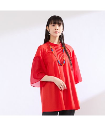 【M～4L】ウォッシャブル接触冷感配色Tシャツ