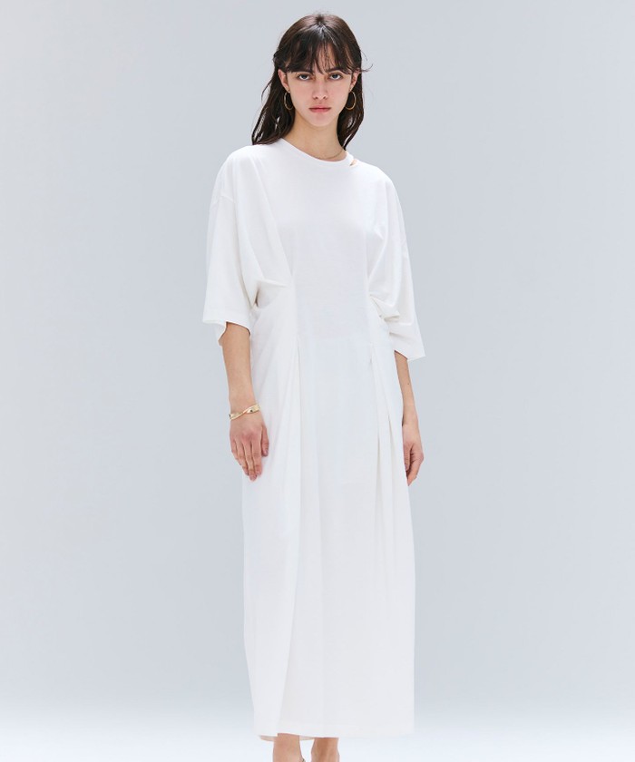 BEIGE 【洗える】S. BABILA / スリットネックウエストタックワンピース ECRU 4 BEIGE 【洗える】S. BABILA / スリットネックウエストタックワンピース ECRU 4