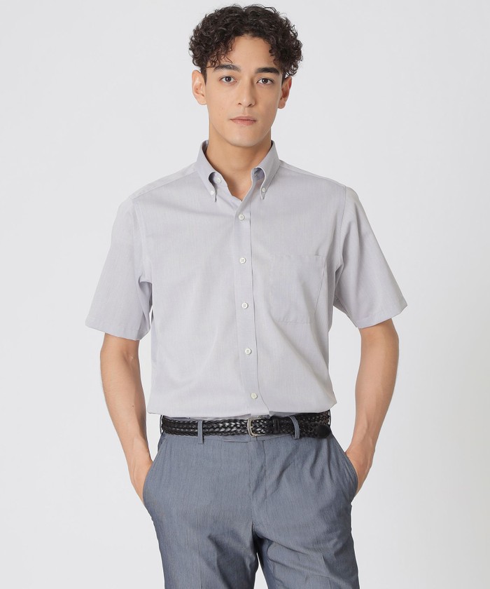 形態安定/高通気/クールビズ】シャンブレーメッシュ半袖ボタンダウン