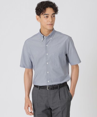 【WEB・一部店舗限定/吸水速乾/接触冷感】ミニチェックプリント　ストレッチ半袖