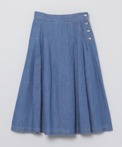 コットンリネンデニムタックプリーツスカート