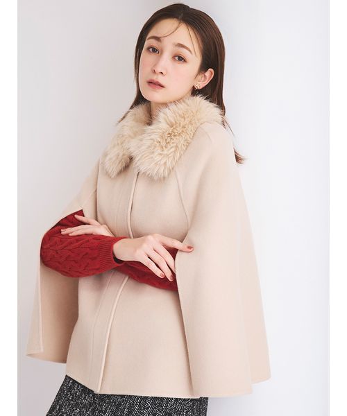 rady ファーティペット付きポンチョ ベージュ 新品同様 ファー付きベージュポンチョ