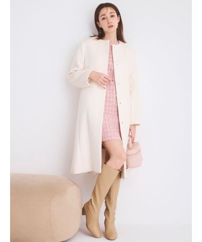 カシミヤ混ノーカラーコート