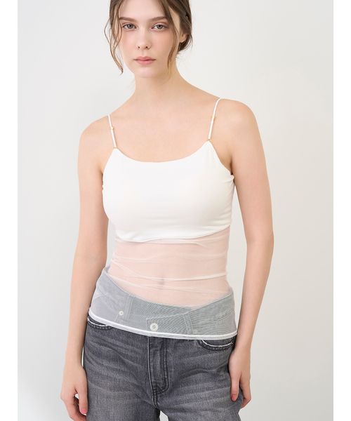 LILYBROWNLingerie 【LILY BROWN Lingerie】カップ付ハーフシアーキャミ WHT M LILYBROWNLingerie 【LILY BROWN Lingerie】カップ付ハーフシアーキャミ WHT M